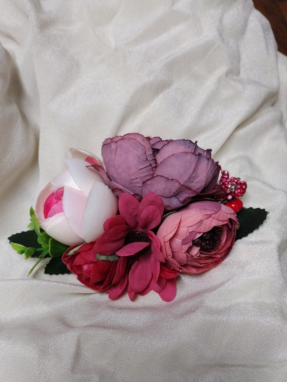 Silk Floral Hair Comb - Pink & Mauve Accent